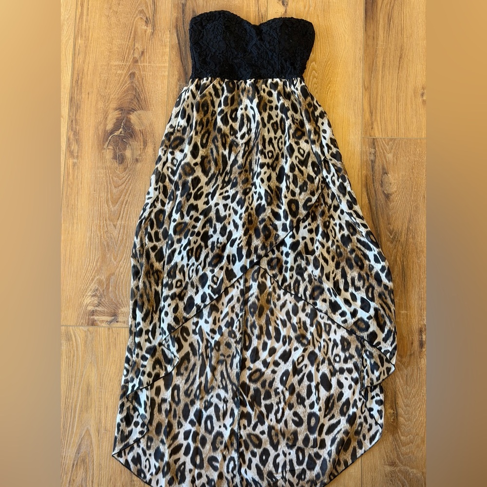 Papaya Leopard Print High Low Dress